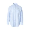 Kroche Lace Edge Patchwork Plaid Shirt Blue