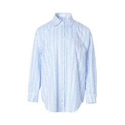 Kroche Lace Edge Patchwork Plaid Shirt Blue