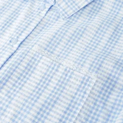 Kroche Lace Edge Patchwork Plaid Shirt Blue