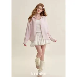 Kroche Lace Edge Patchwork Texture Loose Shirt Pink