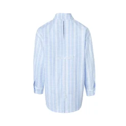 Kroche Lace Edge Patchwork Plaid Shirt Blue