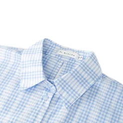Kroche Lace Edge Patchwork Plaid Shirt Blue