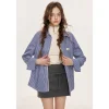 Kroche Lace Edge Plaid Casual Shirt Blue