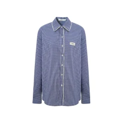 Kroche Lace Edge Plaid Casual Shirt Blue