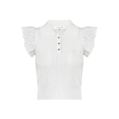 Kroche Lace Patchwork Embroidery Knit Top White