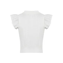 Kroche Lace Patchwork Embroidery Knit Top White