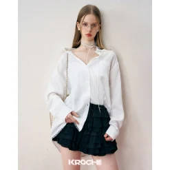 Kroche Lace Patchwork Oversize Shirt White