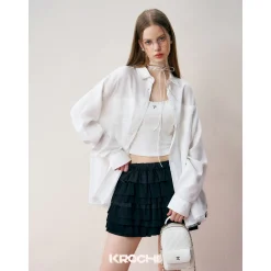 Kroche Lace Patchwork Oversize Shirt White