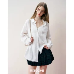 Kroche Lace Patchwork Oversize Shirt White