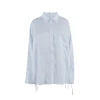 Kroche Lace Patchwork Ribbon Striped Shirt Blue