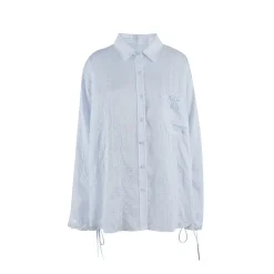 Kroche Lace Patchwork Ribbon Striped Shirt Blue