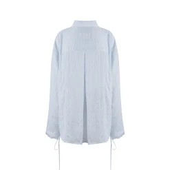 Kroche Lace Patchwork Ribbon Striped Shirt Blue