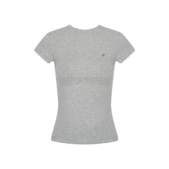 Kroche Lace Sleeve Clean Fit Logo Slim Fit Top Grey