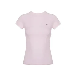 Kroche Lace Sleeve Clean Fit Logo Slim Fit Top Pink