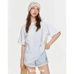 Kroche Mini Beaded Floral T-Shirt White