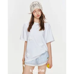 Kroche Mini Beaded Floral T-Shirt White