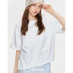 Kroche Mini Beaded Floral T-Shirt White