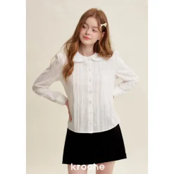 Kroche Organ Texture Embroidery Doll Collar Shirt White