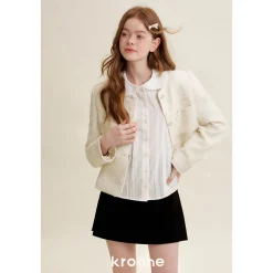 Kroche Organ Texture Embroidery Doll Collar Shirt White