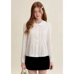 Kroche Organ Texture Embroidery Doll Collar Shirt White