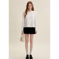 Kroche Organ Texture Embroidery Doll Collar Shirt White