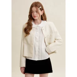 Kroche Organ Texture Embroidery Doll Collar Shirt White