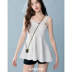 Kroche Pearl Flower Knitted Sling Vest Top