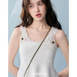 Kroche Pearl Flower Knitted Sling Vest Top