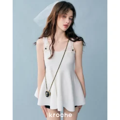 Kroche Pearl Flower Knitted Sling Vest Top