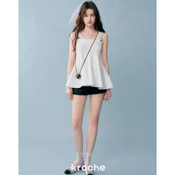 Kroche Pearl Flower Knitted Sling Vest Top