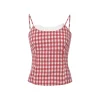 Kroche Plaid Lace Edge Patchwork Vest Red