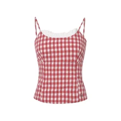 Kroche Plaid Lace Edge Patchwork Vest Red