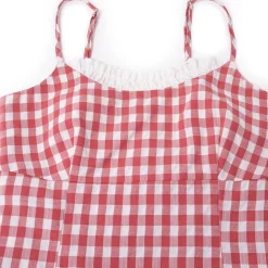 Kroche Plaid Lace Edge Patchwork Vest Red