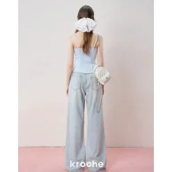 Kroche Plaid Lace Edge Patchwork Vest Blue