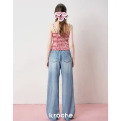 Kroche Plaid Lace Edge Patchwork Vest Red