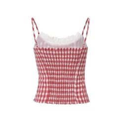 Kroche Plaid Lace Edge Patchwork Vest Red