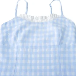 Kroche Plaid Lace Edge Patchwork Vest Blue