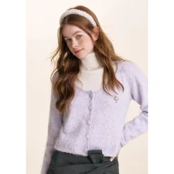Kroche Sequin Embroidery U-Neck Woolen Cardigan Purple