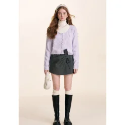 Kroche Sequin Embroidery U-Neck Woolen Cardigan Purple