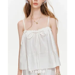 Kroche Stringy Selvedge Lace Up Pleated Vest White