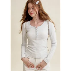 Kroche Striped Button Collar Clean Fit Slim Top Light Blue