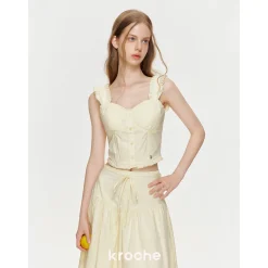 Kroche Wrinkle Fish-bone Lace Edge Sling Vest