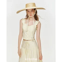 Kroche Wrinkle Fish-bone Lace Edge Sling Vest
