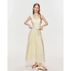 Kroche Wrinkle Fish-bone Lace Edge Sling Vest