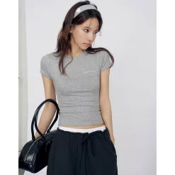 Liilou Clean-Fit Basic Slim T-Shirt Top Grey
