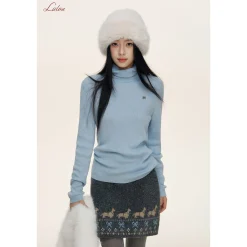 Liilou Clean-Fit High Collar Woolen Knit Top Blue