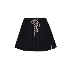 Liilou Contrast Color Drawstring Tweed Pleated Skirt Black