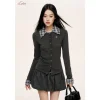 Liilou Detachable Plaid Patchwork Waisted Knit Top