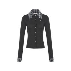 Liilou Detachable Plaid Patchwork Waisted Knit Top