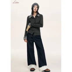Liilou Detachable Plaid Patchwork Waisted Knit Top